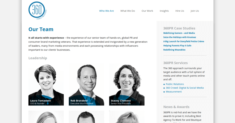 Team page of #1 Leading PR Agency: 360 PR
