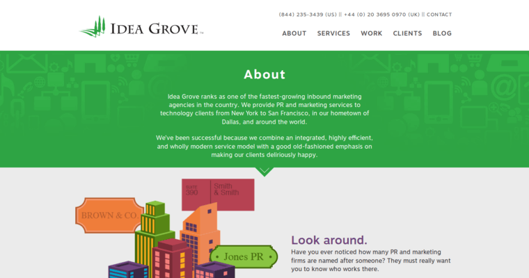 About page of #6 Leading PR Firm: Idea Grove