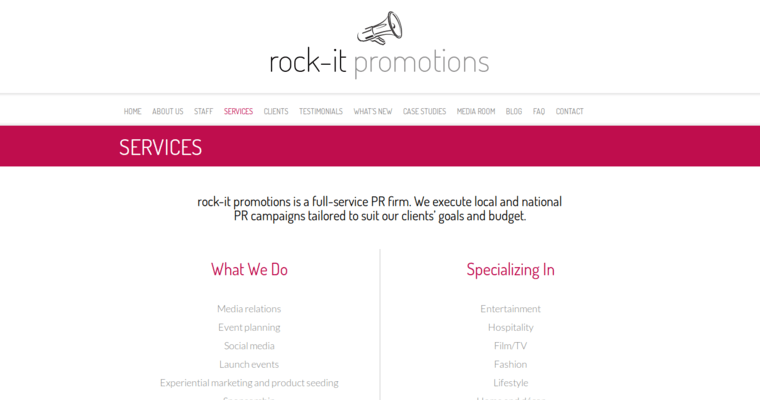 Service page of #10 Top Toronto PR Business: Rock-It Promotions