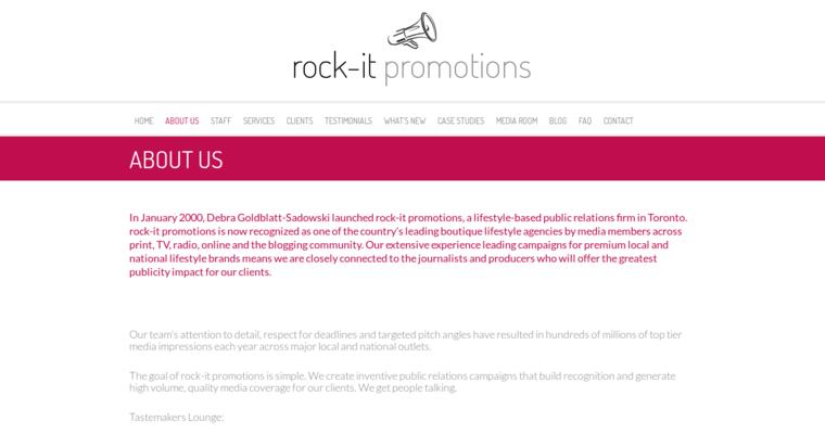 About page of #10 Leading Toronto PR Agency: Rock-It Promotions