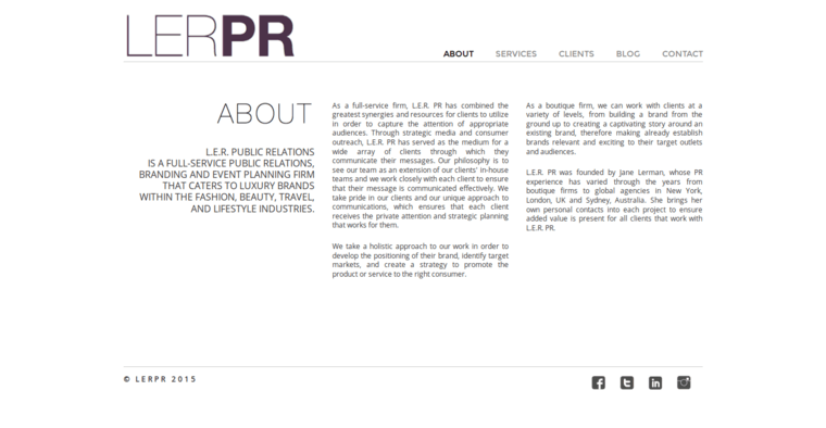 About page of #4 Best Travel Public Relations Business: LER PR