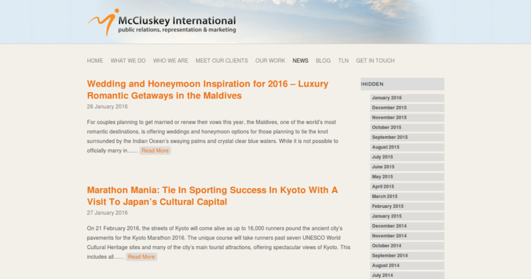 News page of #9 Leading Travel Public Relations Business: McClusky International