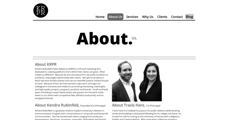 About page of #6 Top DC PR Firm: KRPR