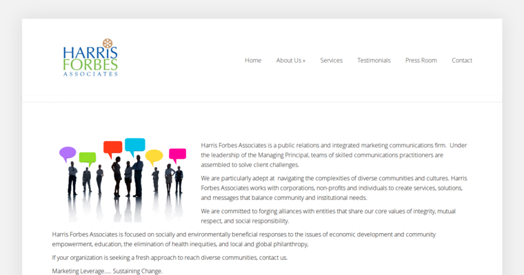 About page for #17 Leading Public Relations Firm - Harris Forbes Associates
