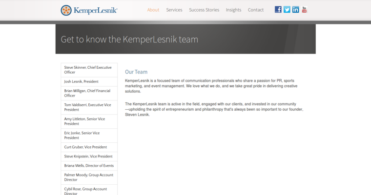 Team page for #14 Best PR Agency: Kemper Lesnik