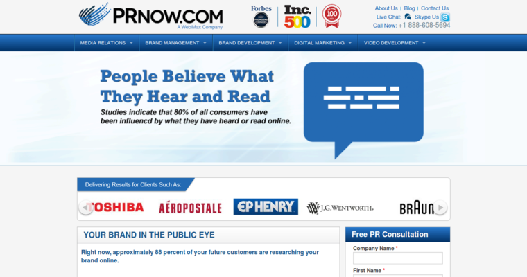 Home page of #11 Best PR Agency: PRNow