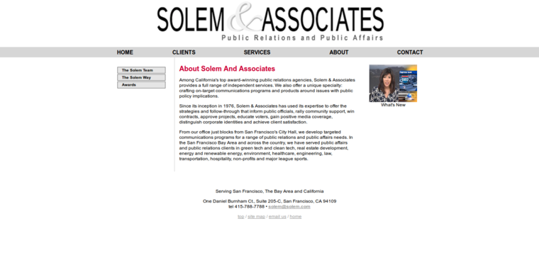 About page for #18 Top Public Relations Company - Solem & Associates