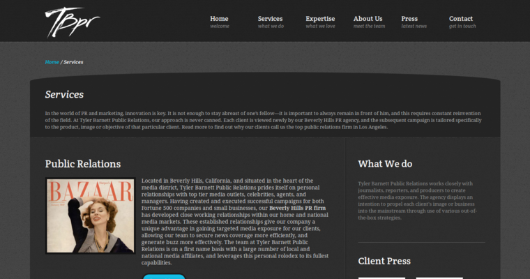 Service page for #1 Preeminent PR Agency - Tyle Barnett