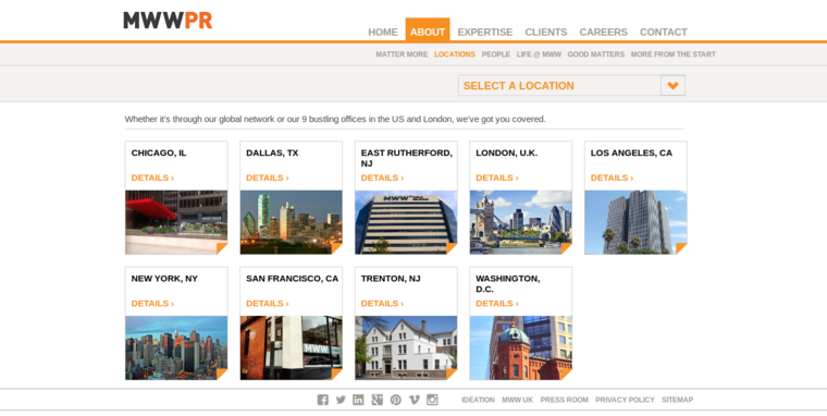 Locations page of #5 Best PR Firm: MWW PR