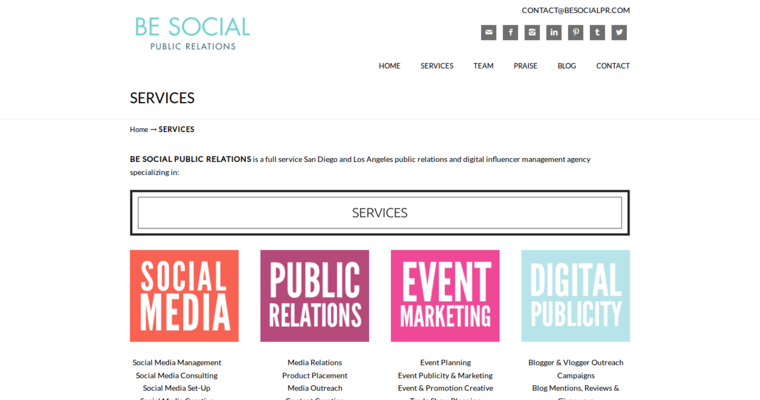 Service page of #4 Top Public Relations Company: Be Social PR