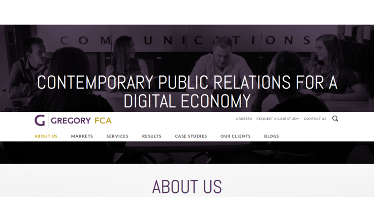 About page of #18 Top PR Company: Gregory FCA