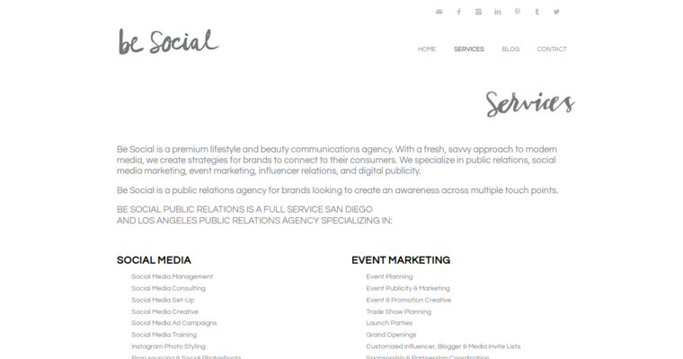 Service page of #4 Best PR Agency: Be Social PR