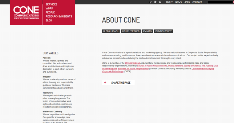 About page of #6 Top Boston Public Relations Firm: Cone Communications