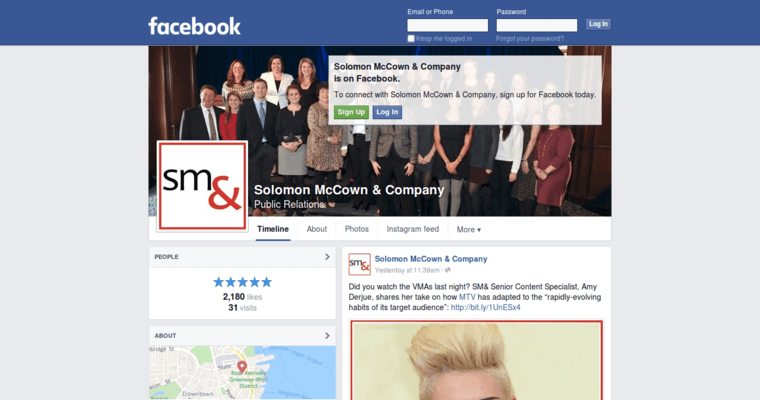 Facebook page of #9 Leading Boston Public Relations Agency: Solomon McCown