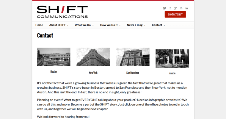 Contact page of #4 Leading Boston PR Company: Shift Communications