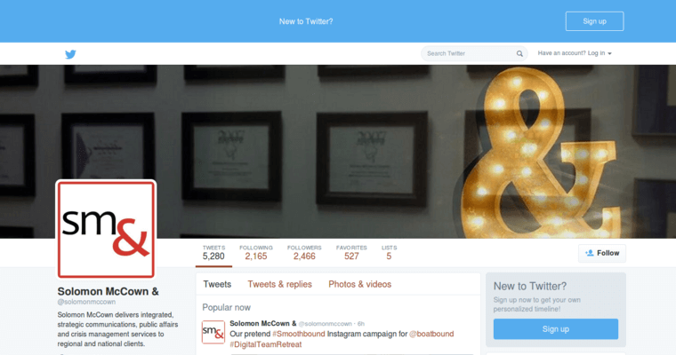 Twitter page of #9 Best Boston PR Agency: Solomon McCown