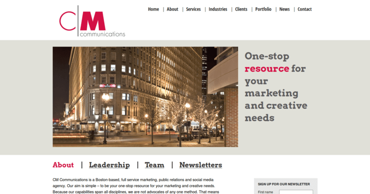 About page of #8 Leading Boston Public Relations Business: CM Communications