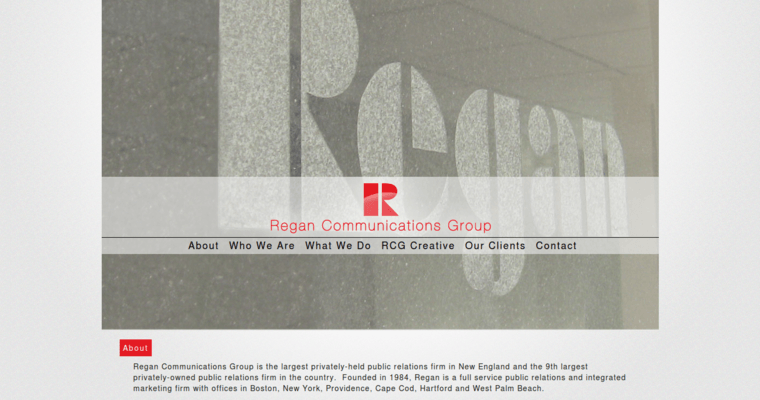 About page of #5 Leading Boston Public Relations Business: Regan Communications Group