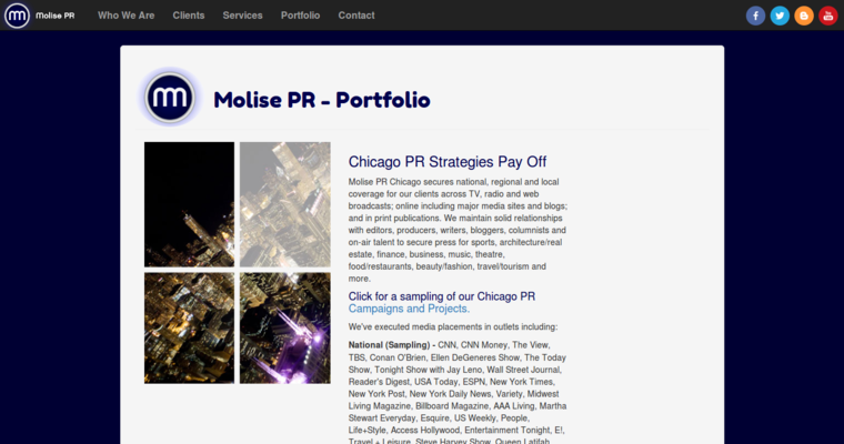 Folio page of #7 Leading Chicago PR Agency: Molise PR