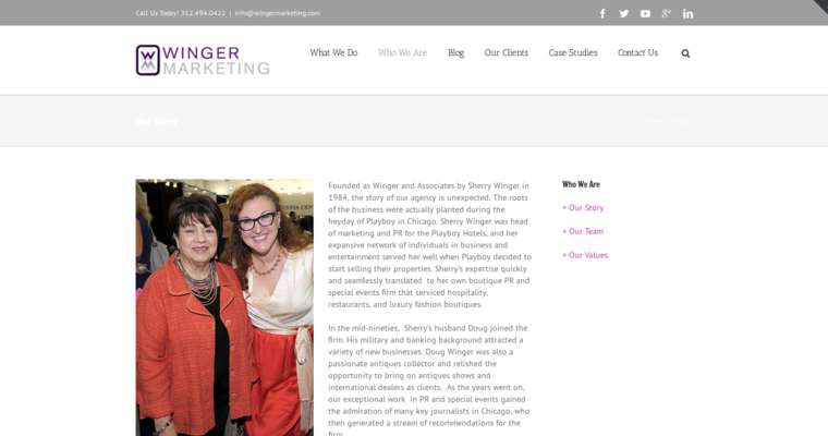 Story page of #9 Top Chicago Public Relations Firm: Winger Marketing