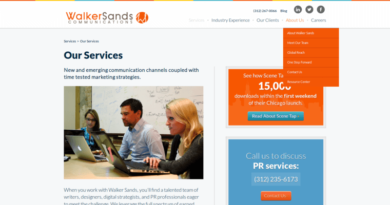 Services page of #4 Best Chicago PR Firm: Walker Sands