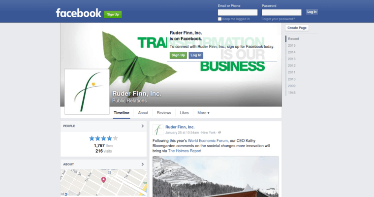 Facebook page of #7 Top Corporate PR Agency: Ruder Finn