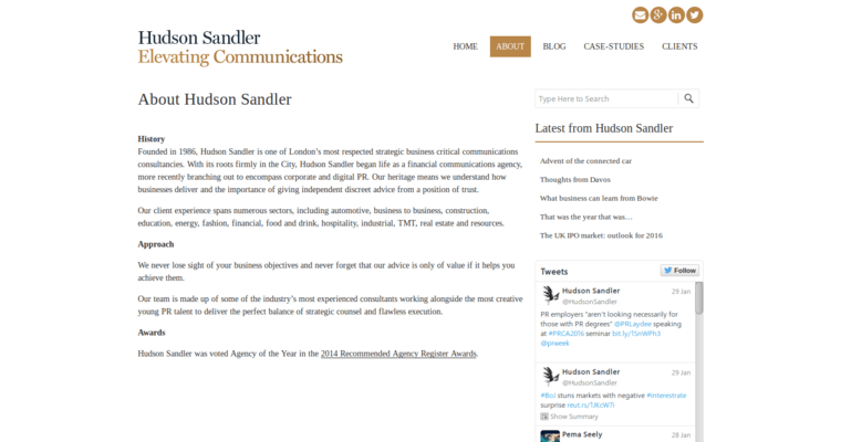 About page of #1 Top Corporate PR Company: Hudson Sandler