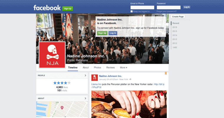 Facebook page of #6 Leading Corporate Public Relations Agency: Nadine Johnson