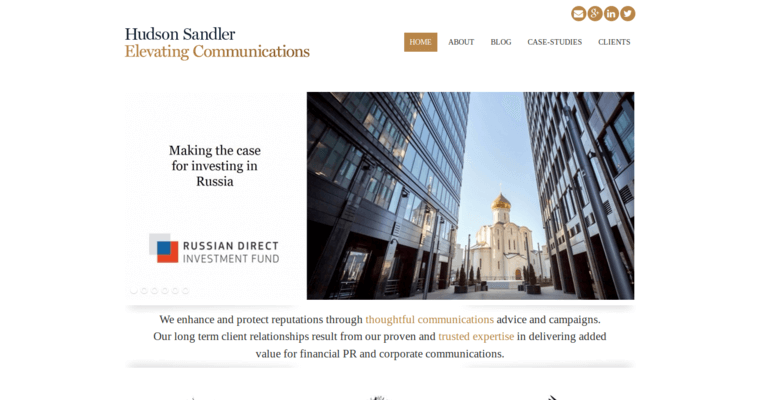 Home page of #1 Leading Corporate Public Relations Agency: Hudson Sandler