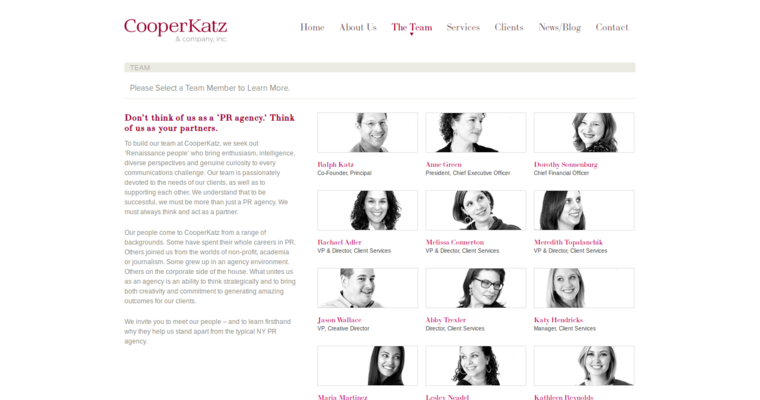 Team page of #9 Top Digital Public Relations Agency: Cooper Katz & Company