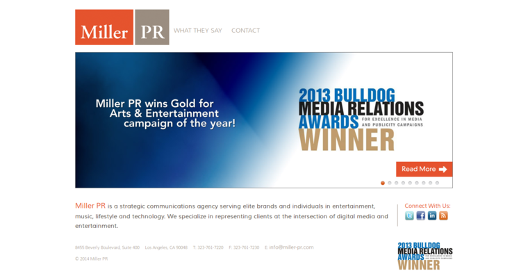 Home page of #3 Best Digital PR Business: Miller PR