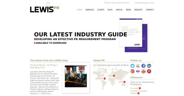 Home page of #6 Top Digital PR Business: Lewis PR