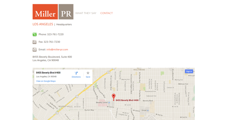 Contact page of #10 Top Digital Public Relations Company: Miller PR
