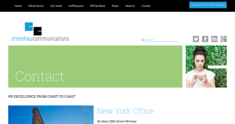 Contact page of #10 Best Digital PR Company: Crenshaw Communications