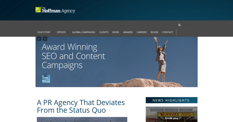 Home page of #8 Top Digital Public Relations Firm: The Hoffman Agency