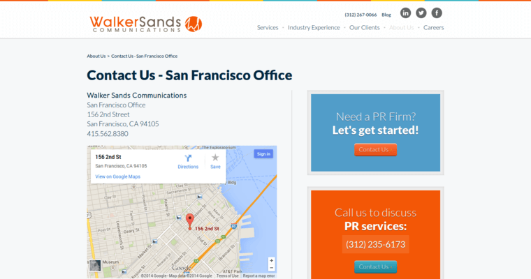 Contact page of #8 Best Digital PR Firm: Walker Sands