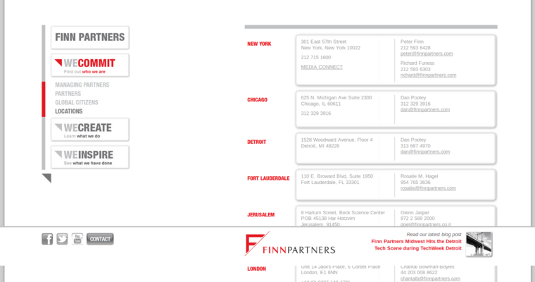 Locations page of #10 Best Digital PR Company: Finn Partners