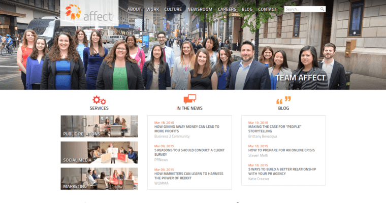 Home page of #11 Best Digital Public Relations Agency: Affect