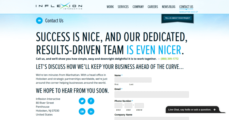 Contact page of #8 Best Digital PR Company: Inflexion Interactive