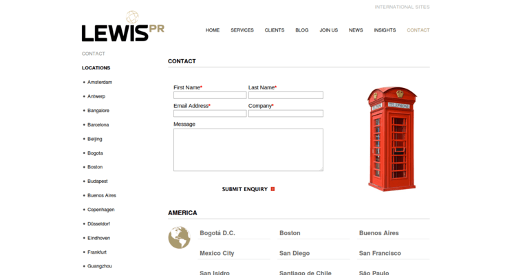 Locations page of #10 Leading Online Public Relations Business: Lewis PR