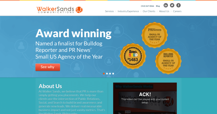 Home page of #9 Top Digital Public Relations Business: Walker Sands