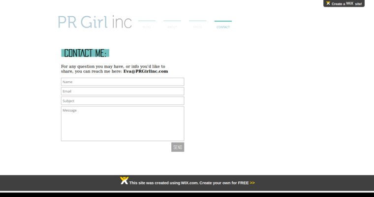 Contact page of #7 Best Online Public Relations Business: PR Girl Inc