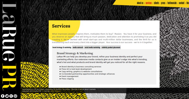 Service page of #8 Leading Beauty Public Relations Business: LaRue