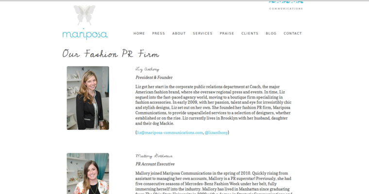 Team page of #7 Best Fashion Public Relations Firm: Mariposa Communications