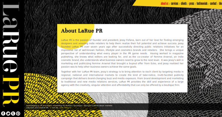 About page of #8 Best Fashion Public Relations Business: LaRue