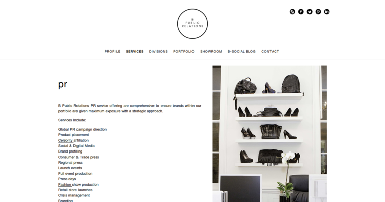 Service page of #11 Best Fashion PR Firm: B Public Relations