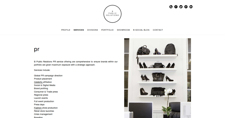 Service page of #11 Top Fashion PR Company: B Public Relations