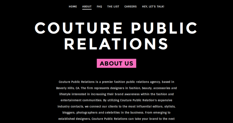 About page of #1 Top Fashion Public Relations Company: Couture Public Relations