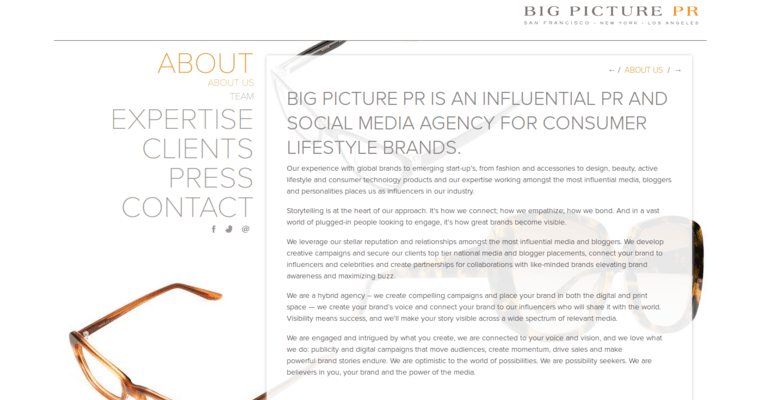 About page of #3 Leading Fashion PR Firm: Big Picture PR