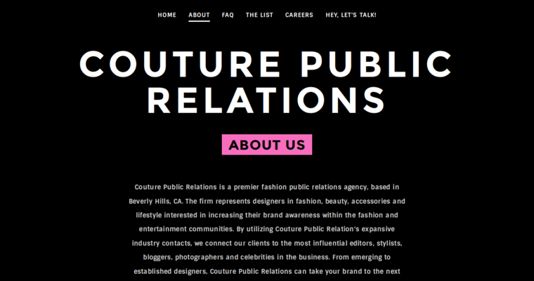 About page of #1 Leading Fashion PR Agency: Couture Public Relations